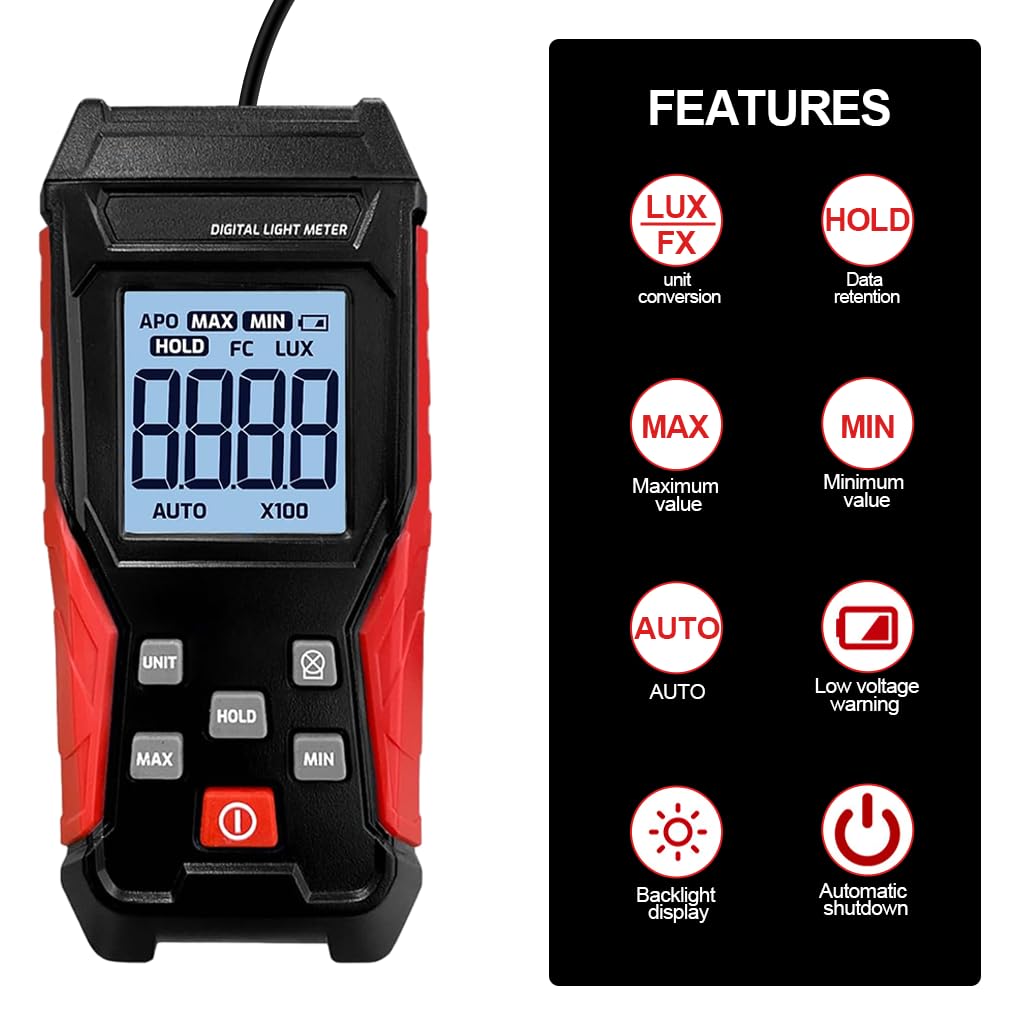 Serplex Digital Lux Meter for Plants and Headlights with Spring Coil Sensor | 0~200000 Lux Range