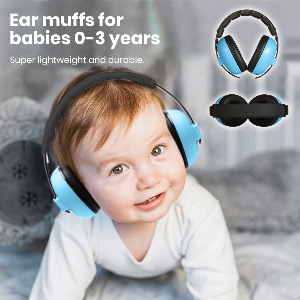 SNOWIE SOFT® Noise Cancellation Ear Muffs for Baby Use Noise-Cancelling Ear Muffs for Baby Toddler Ear Muffs for Noise Reduction Baby Ear Muffs for 0-3 Years Old On Flight Sleep Travel (Blue)