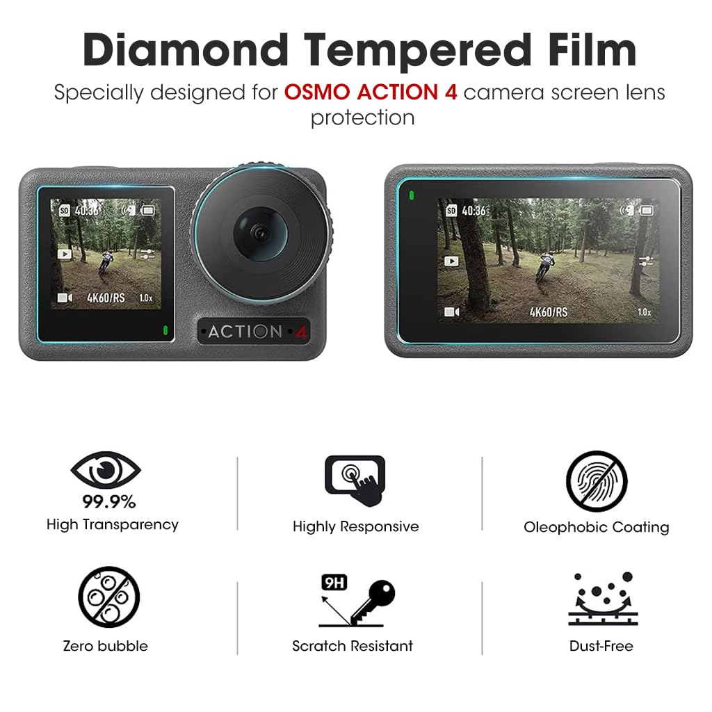 Screen Protector for DJI Osmo Action 2 with 9H Tempered Glass and Bubble Free Installation | Set of 6