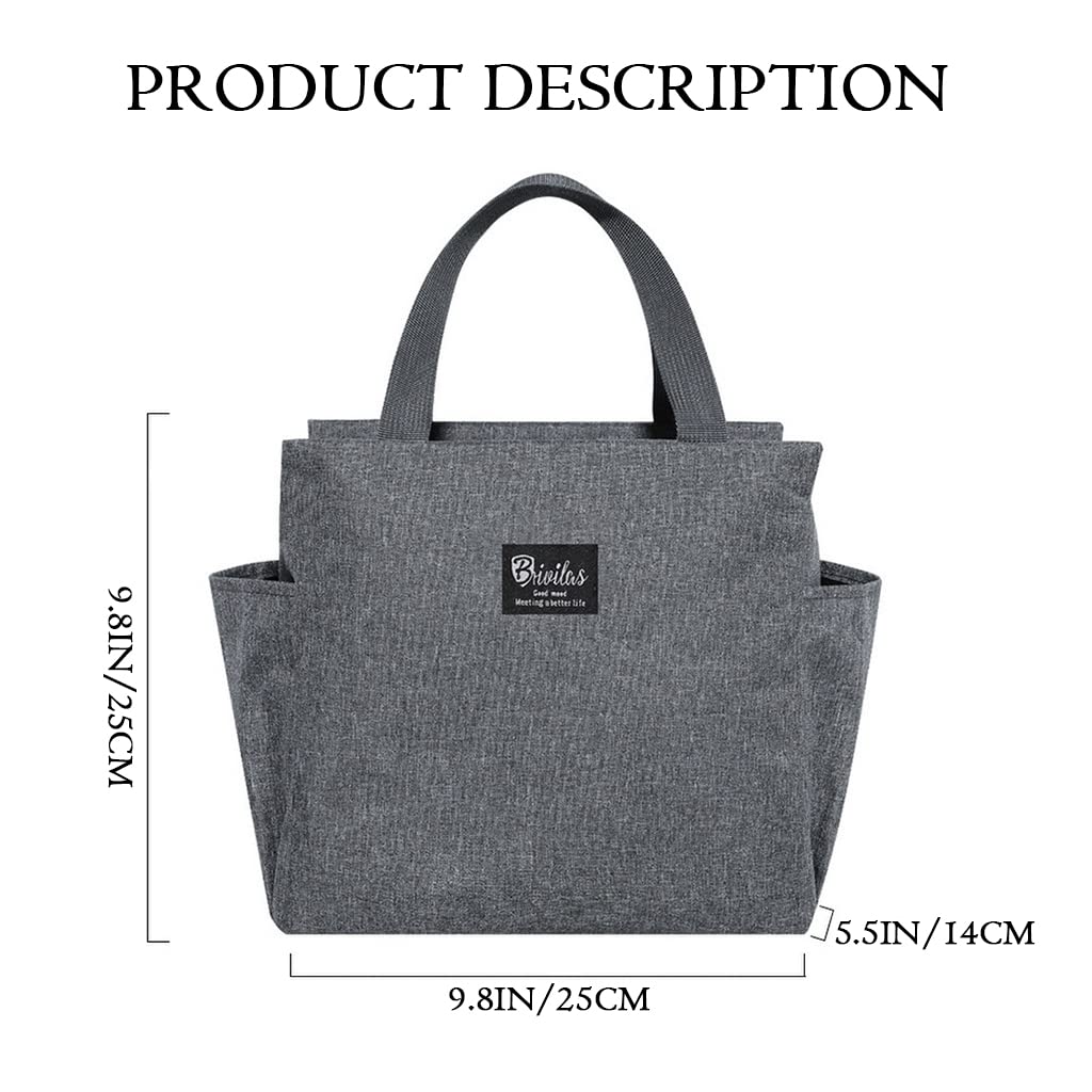 HASTHIP Lunch Bag for Office and School with 20×14×25cm Capacity featuring Full Zipper and Grey Oxford Fabric | Insulated Bento Box for Men Women Kids