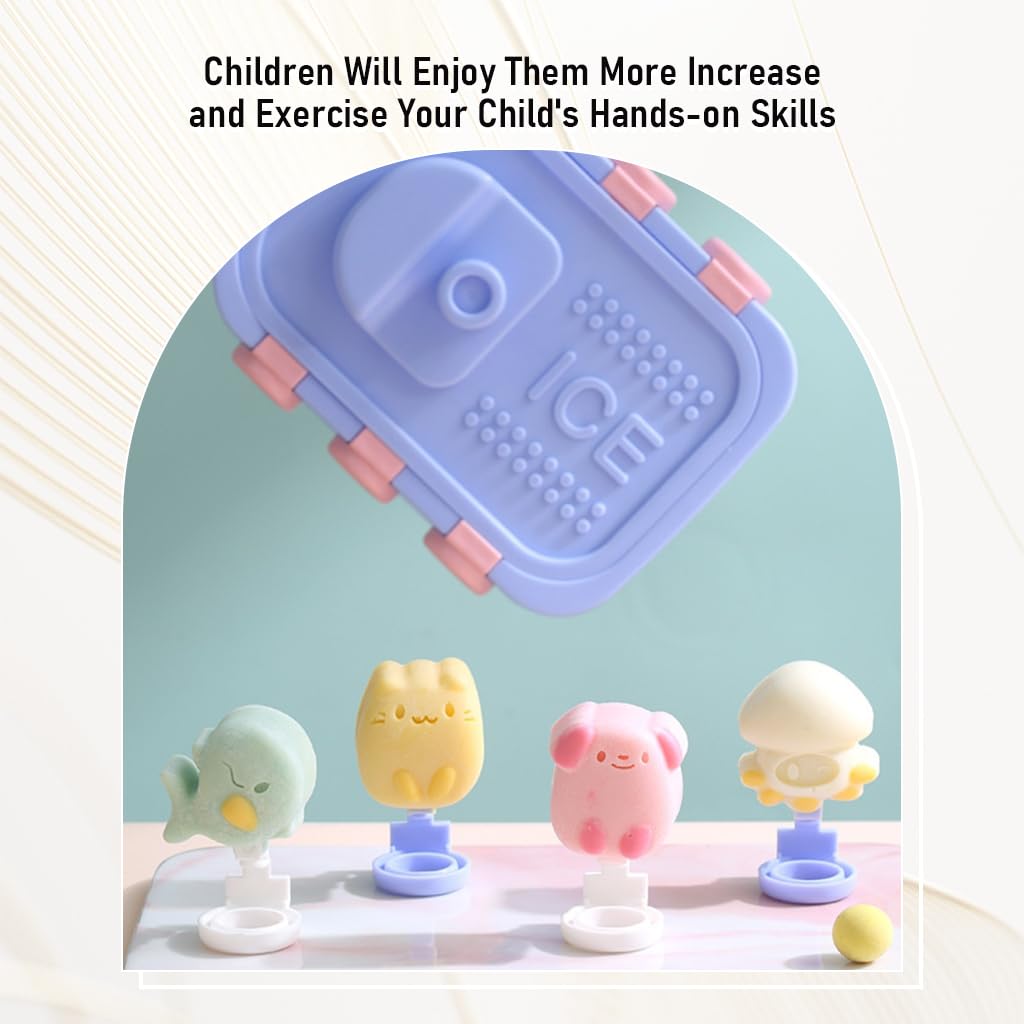 HASTHIP Ice Cream Mould for Freezer with 6 Cartoon Shapes and Lid | BPA-Free Silicone for Kids