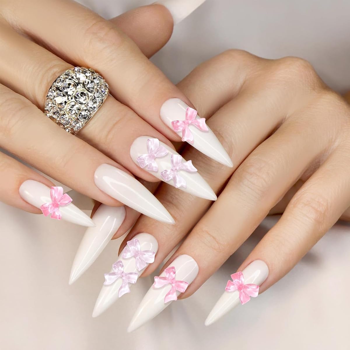 MAYCREATE Nail Decals for DIY Nail Art with 50pcs 3D Flat Back Resin Pink Bow Charms | Cute Decorative Design