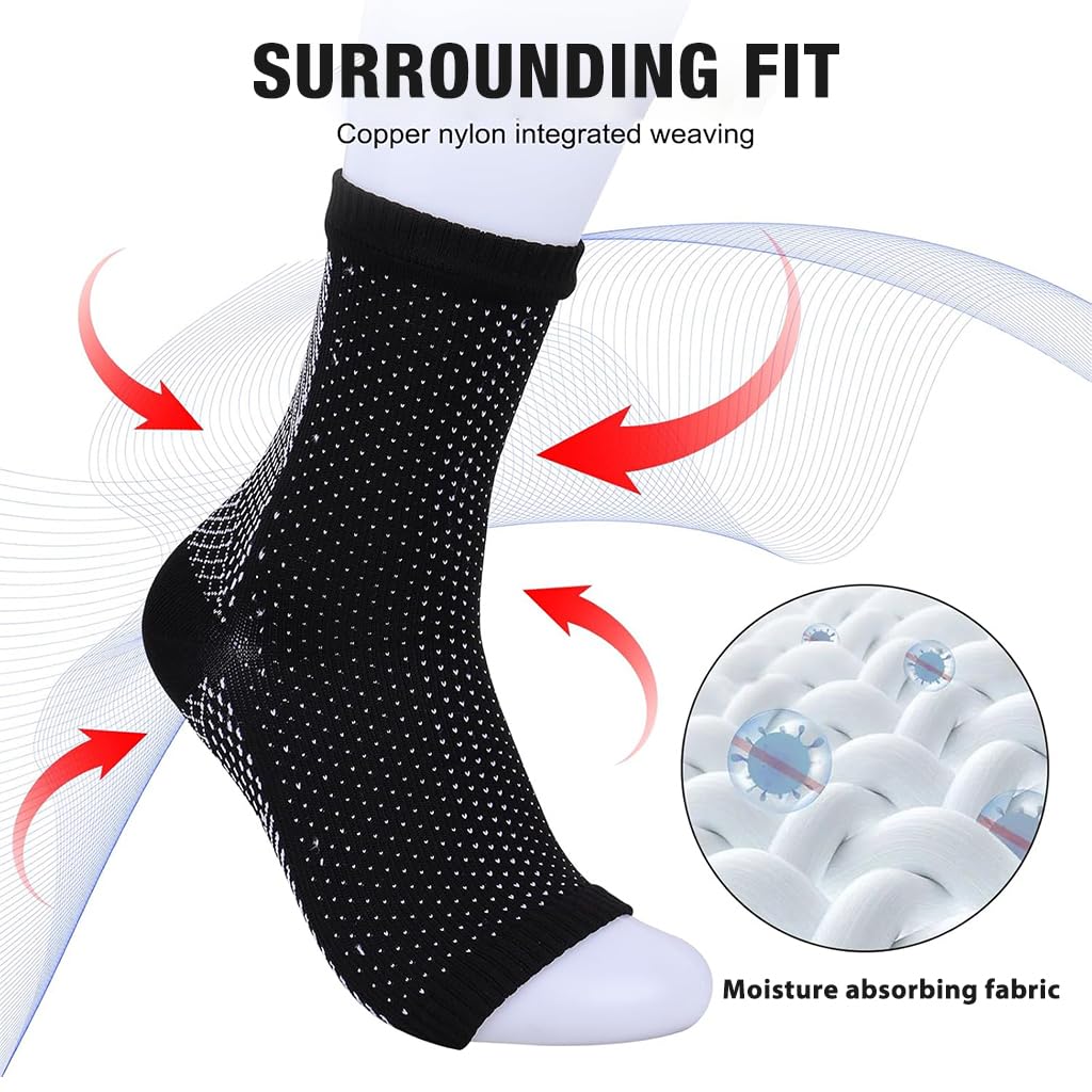 ZIBUYU® 2 Pairs Ankle Support Socks Sports Anti-slip Ankle Compression Socks Pain Relief Fasciitis Compression Socks Elastic Ankle Compression Socks for Fitness, Running, Basketball, 11.6x3.5 inches