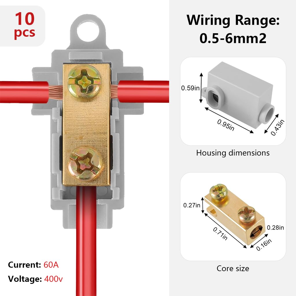 Serplex Wire Connector Nut Kit for 10 AWG Wires featuring Tool-Free T-Type Design | 10 Pcs 60A