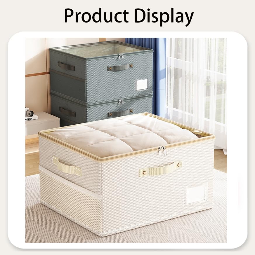 ZIBUYU Foldable Storage Boxes for Clothes and Bedding with Lids and Side Pockets | Washable Oxford Fabric Closet Organizers