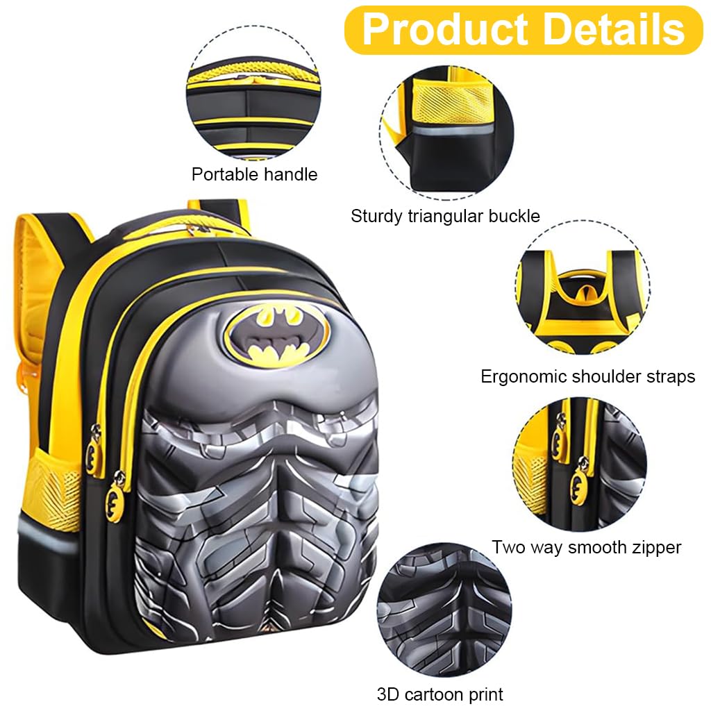 Venzina School Bags for Boys with 3D Batman Hard Shell Design and Oxford Cloth | Ages 6–10