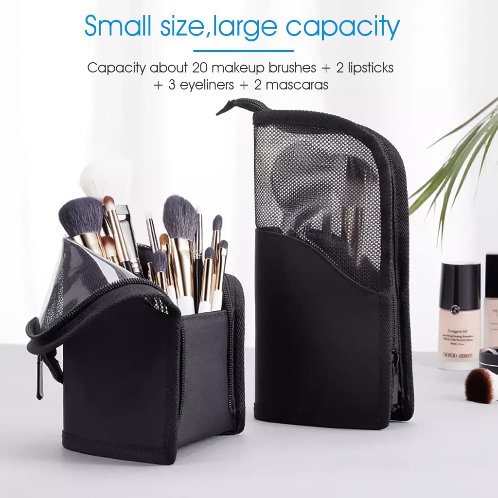 MAYCREATE® 2 in 1 Makeup Brush Bag Makeup Stand Holder Makeup Brush Pouch Makeup Brush Organizer Travel Makeup Brush Bag for Travel (Pink)