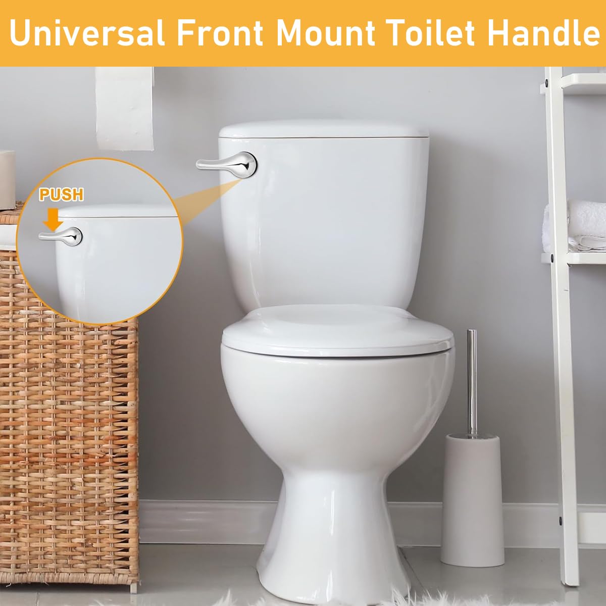 Zibuyu Front Mount Toilet Handle Lever Kit for Kohler and Toto with 7.89 in Adjustable Brass Arm | Chrome Zinc Alloy Flush Replacement