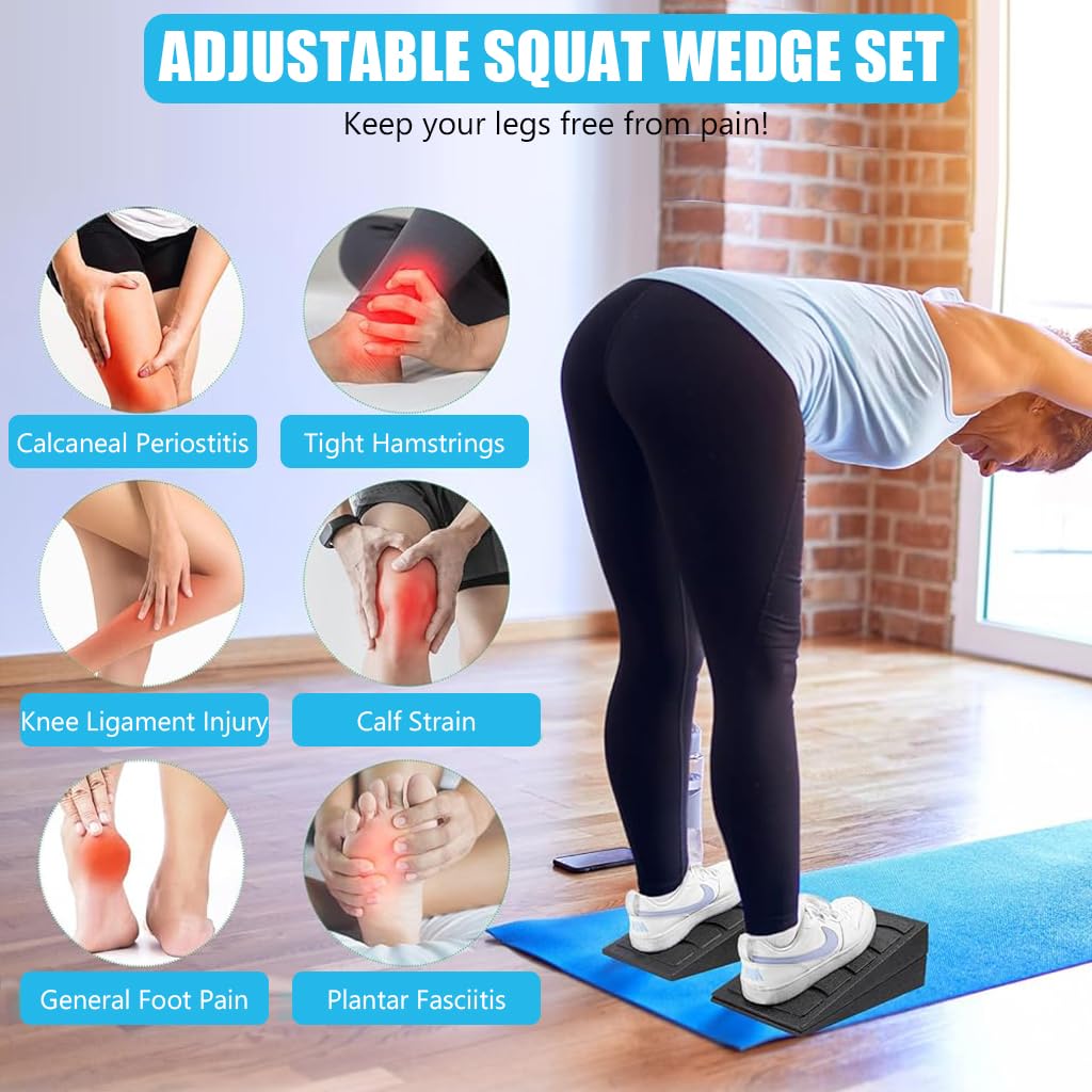 Proberos Squat Wedge Set of 3 for Squats and Calf Stretching with 8.5°–34° Adjustable Tilt | Non Slip EPP Blocks for Safe Strength Training