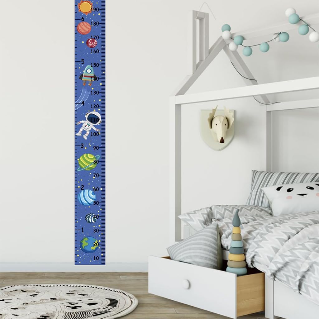 ZIBUYU Height Measuring Scale Sticker for Kids Growth Tracking with Wooden Scroll | Waterproof Canvas 20×200 cm Wall Chart