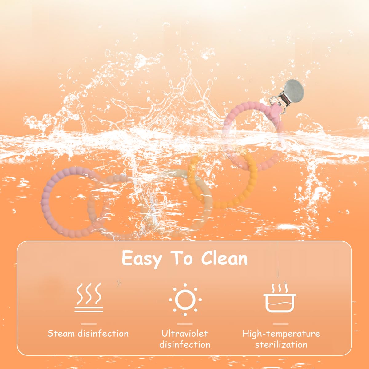 SNOWIE SOFT Baby Teether Toy for 0-24 Months with 5 Loop Design and Stainless Steel Clip | Food Grade Silicone for Safe Chewing and Sensory Development