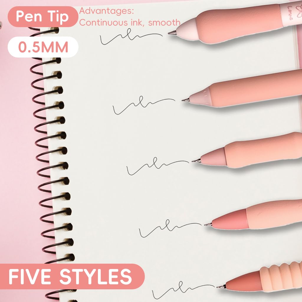 Zibuyu Click Pens for Students with Cushion Foam Grips 5 Pcs Black Ink | Smooth Writing