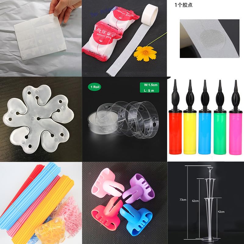 HASTHIP® 61PCS Air Balloon Pump with Glue Dot and Arch Strip(Pump, Glue Dots, Balloon Arch Strip,Set of Multiple Items)-Multicolor