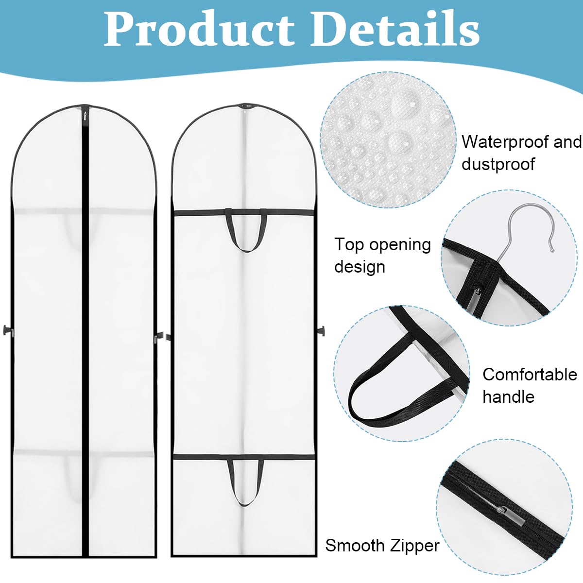 HASTHIP Gown Garment Bag for Wedding and Prom Dresses 70.8x23.6 in with Zipper Window | White Non Woven Fabric Storage