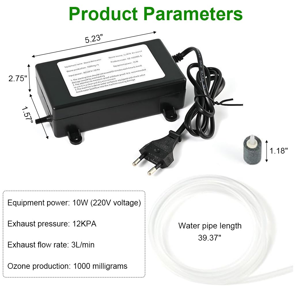 HASTHIP Ozone Generator for Air Purification and Water Treatment featuring 1000 mg h Output | Includes Diffusing Stone and Silicon Tube