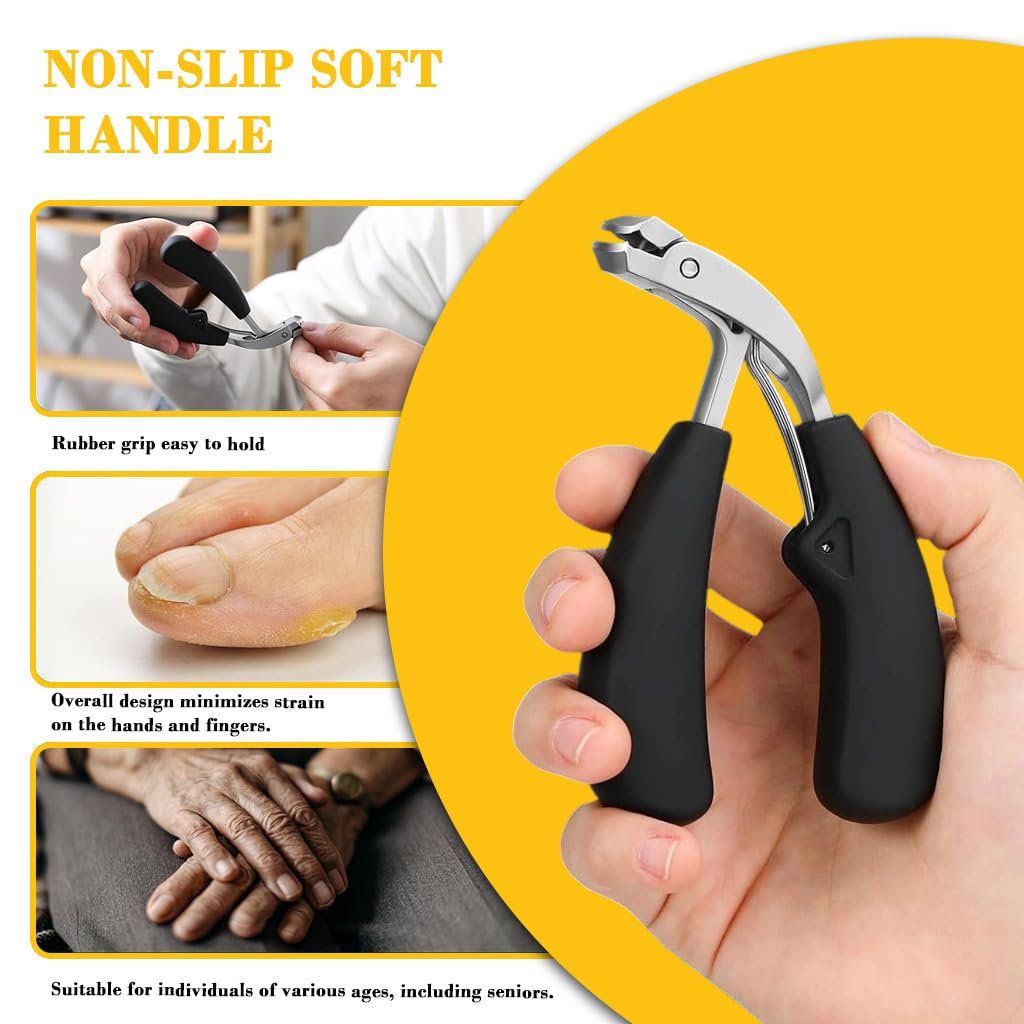 MAYCREATE Nail Clipper for Thick and Overgrown Nails with Curved Head and Ergonomic Handle | Sharp Stainless Steel Cutter for Fingernails and Toenails