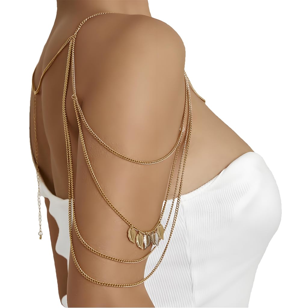 SANNIDHI® Body Chain for Women Fashion Gold Layered Chain Tassel Adjustable Shoulder Chains Ladies Body Hip for Women Saree Jewellery Dress,Off Shoulder Top,Shawl