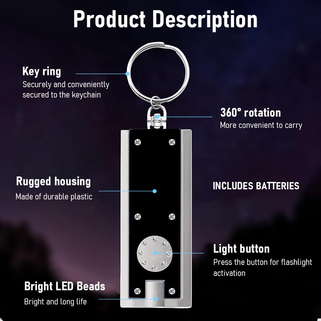 ELEPHANTBOAT Keychain LED Flashlight for Everyday and Emergency Use with 2PCS Set | Portable ABS Mini Light Featuring Built-in Button Battery