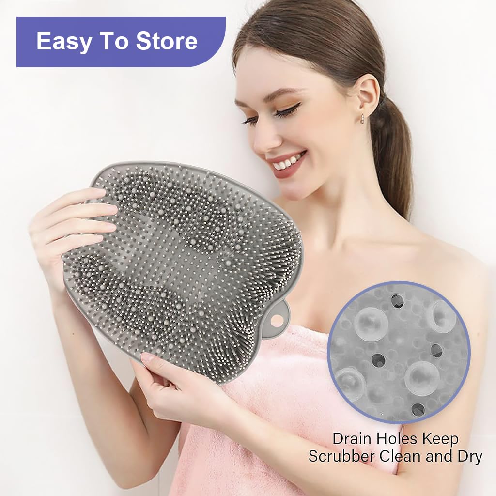 HANNEA Foot Scrubber for Shower with Non Slip Suction Cups and Hanging Hole | 26 x 22cm PVC Mat