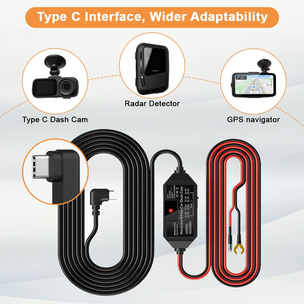 STHIRA Dash Cam Hardwire Kit for 12V and 24V Vehicles with Low Voltage Protection | USB C Controller