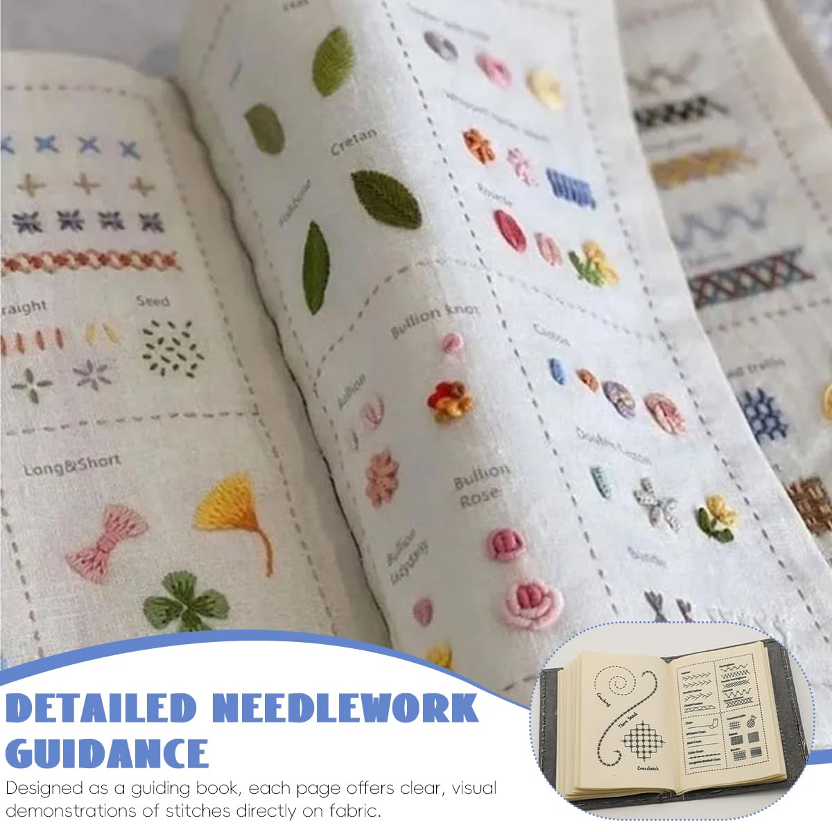 HASTHIP Embroidery Stitch Fabric Book for DIY Learning with Visual Samples | Ideal for Beginners and Experts