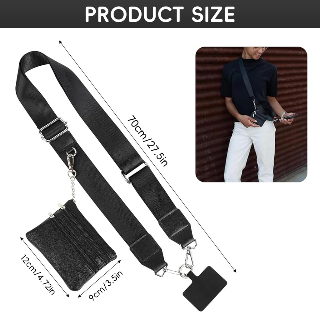 ZORBES Fashion Phone Strap with Small PU Cash Bag for Travel and Daily Use | 3 PCS Adjustable Polyester Shoulder Strap Featuring Removable Insert Sheet