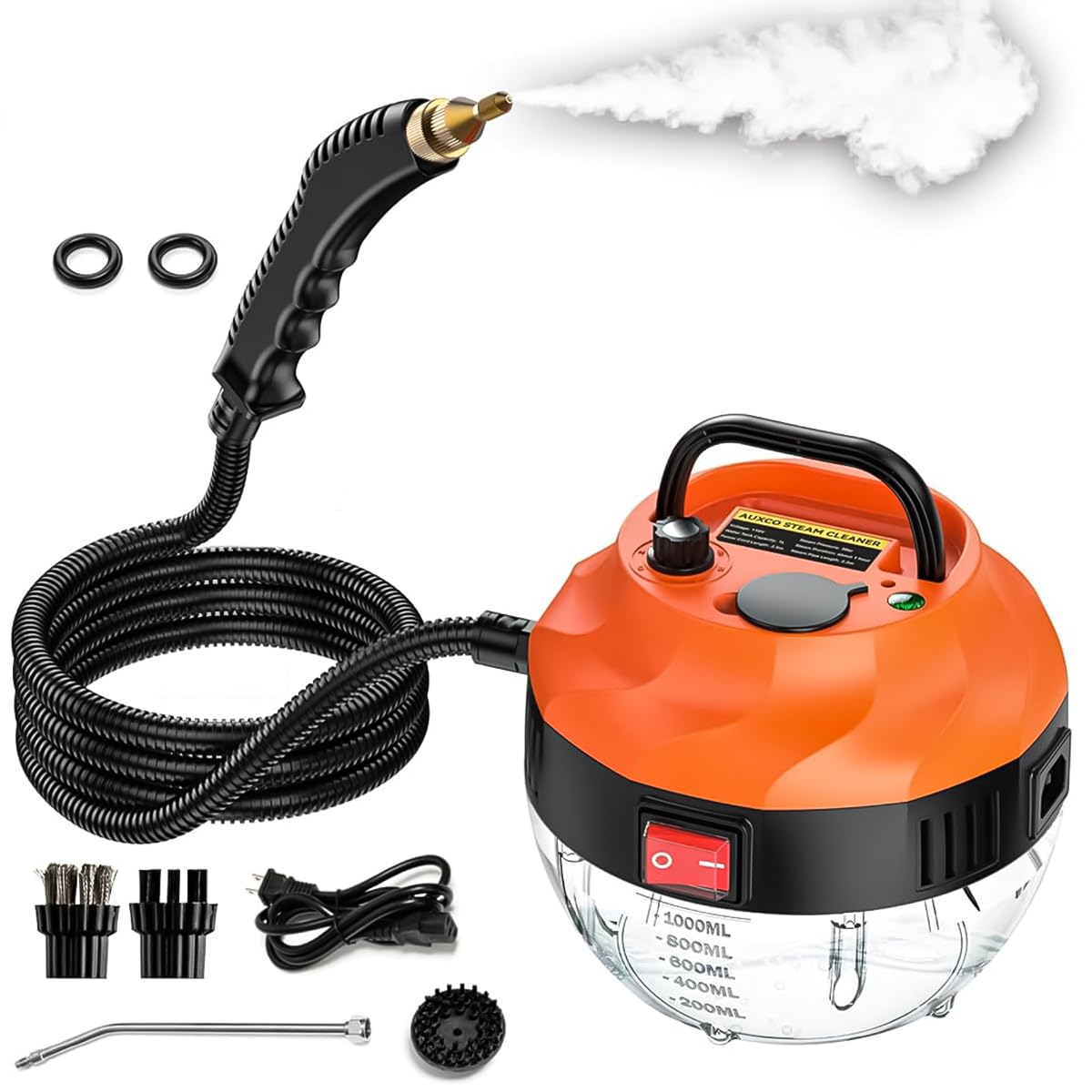 HASTHIP Steam Cleaner for Home and Car Detailing with 2500W Power 1000ml Tank | 3 Brush Attachments and Long Nozzle