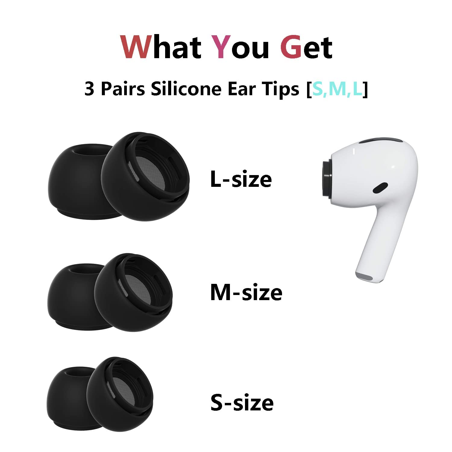 ZORBES Replacement Ear Buds Tips for AirPods Pro featuring Dust Mesh and 3 Pairs Black