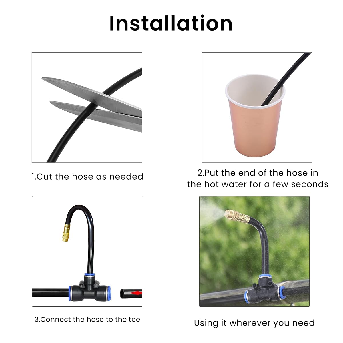 HASTHIP Misting Nozzle Set for Gardening with 4 in PE Hose and 3 Spray Modes | 5 pcs Brass Construction