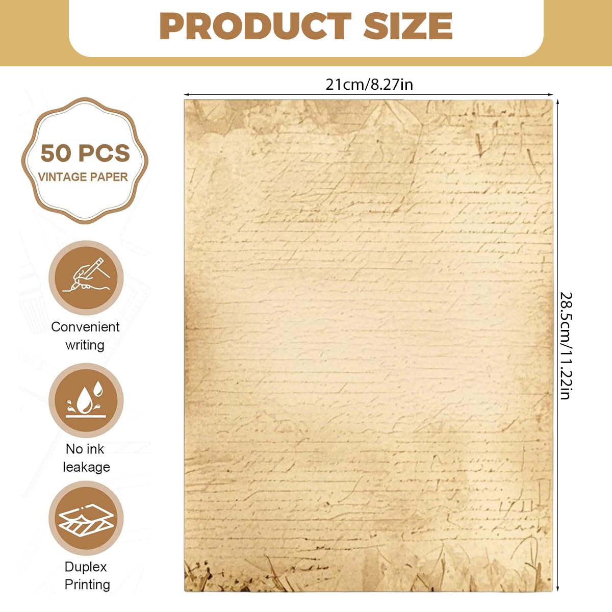 OFIFO Vintage Paper Sheets for Letters and Crafts with Double-Sided Design 50 Pack | A4 8.26 x 11 in Writing Paper