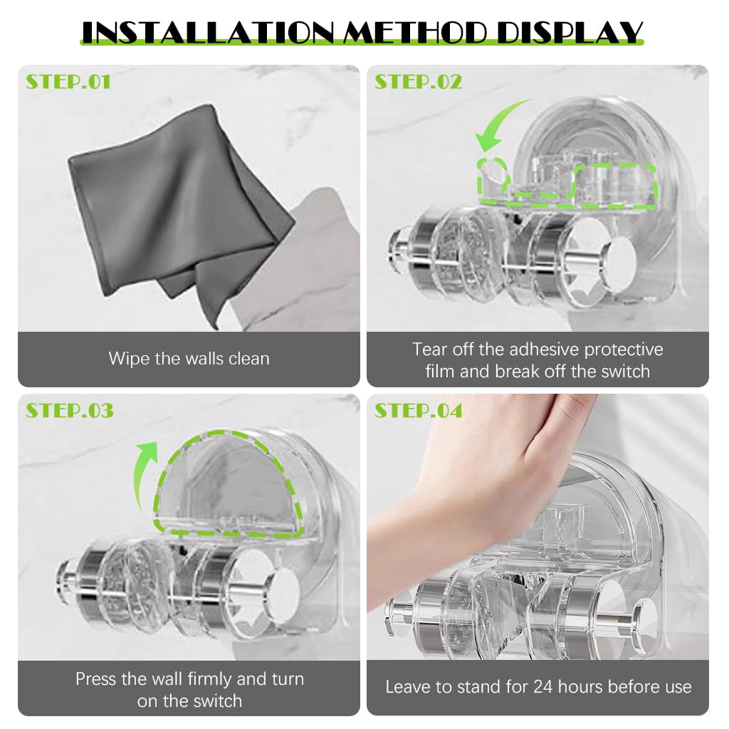 HASTHIP Shower Head Holder for Bathroom with Strong Suction Cup and Adjustable Angle | Transparent Wall Mount with Side Hook