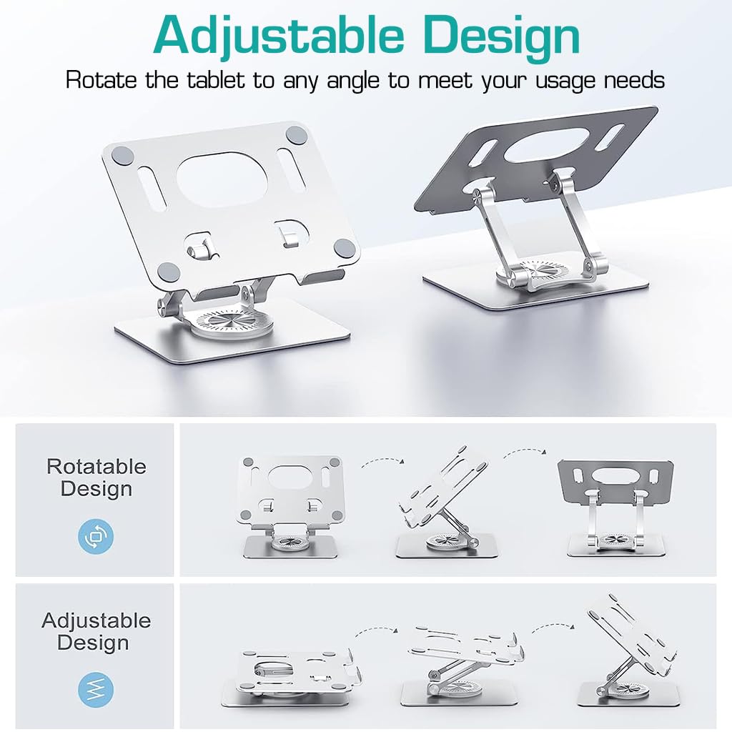 ZORBES Tablet Stand Holder for Desk with 360° Rotatable Base and Adjustable Height | Fits 4–12 in Devices