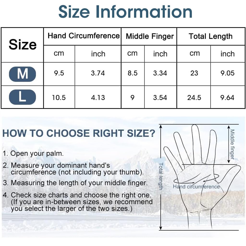 PROBEROS Winter Cycling Gloves for Outdoor Riding with Anti Slip Palm 24.5cm Fit | Black Waterproof Warm Touchscreen Design