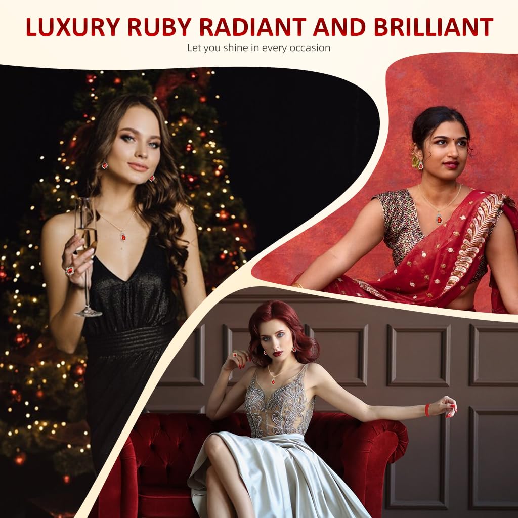 SANNIDHI Jewellery Set for Women with 5pcs Watch Necklace Ring and Earrings | Red Rhinestone Gift Ensemble