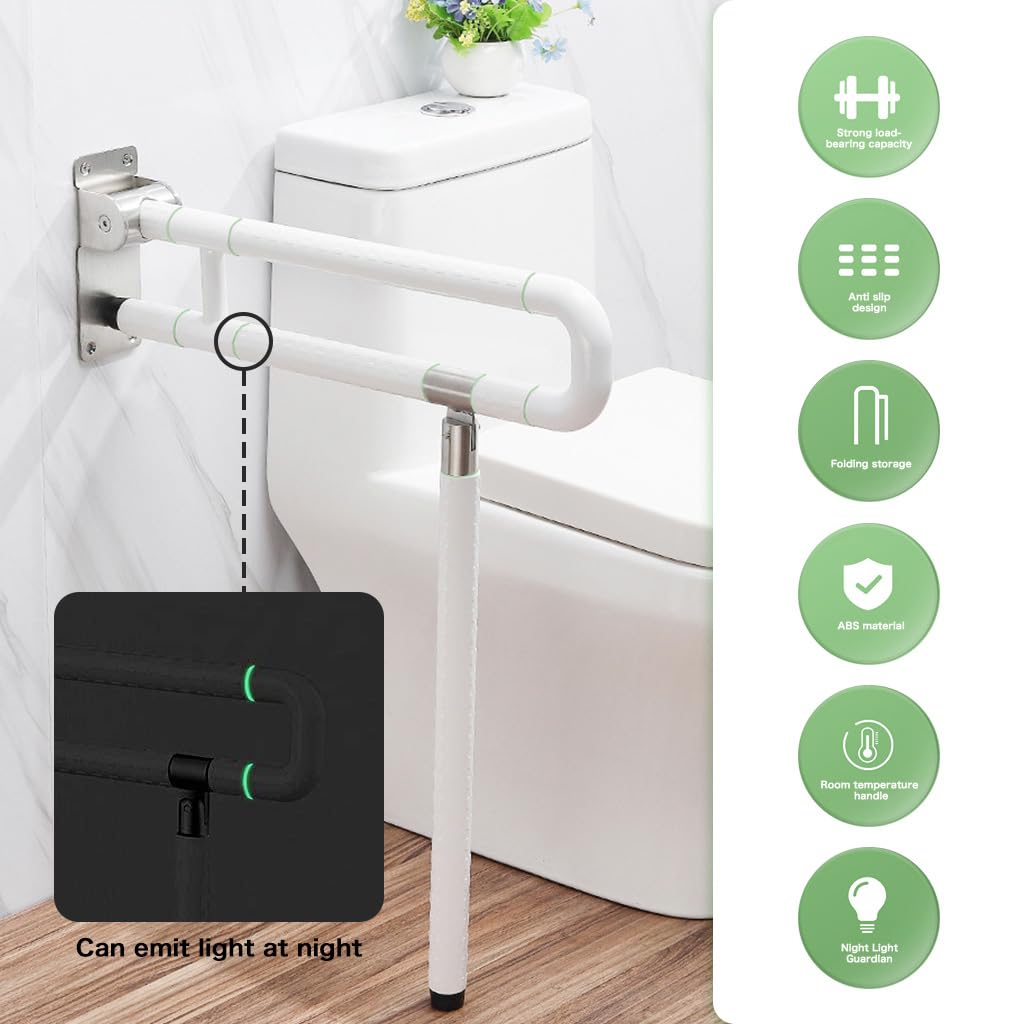HANNEA Toilet Grab Bars for Bathroom 23.6 inch with Foldable U Design Aluminium Alloy Support for Seniors