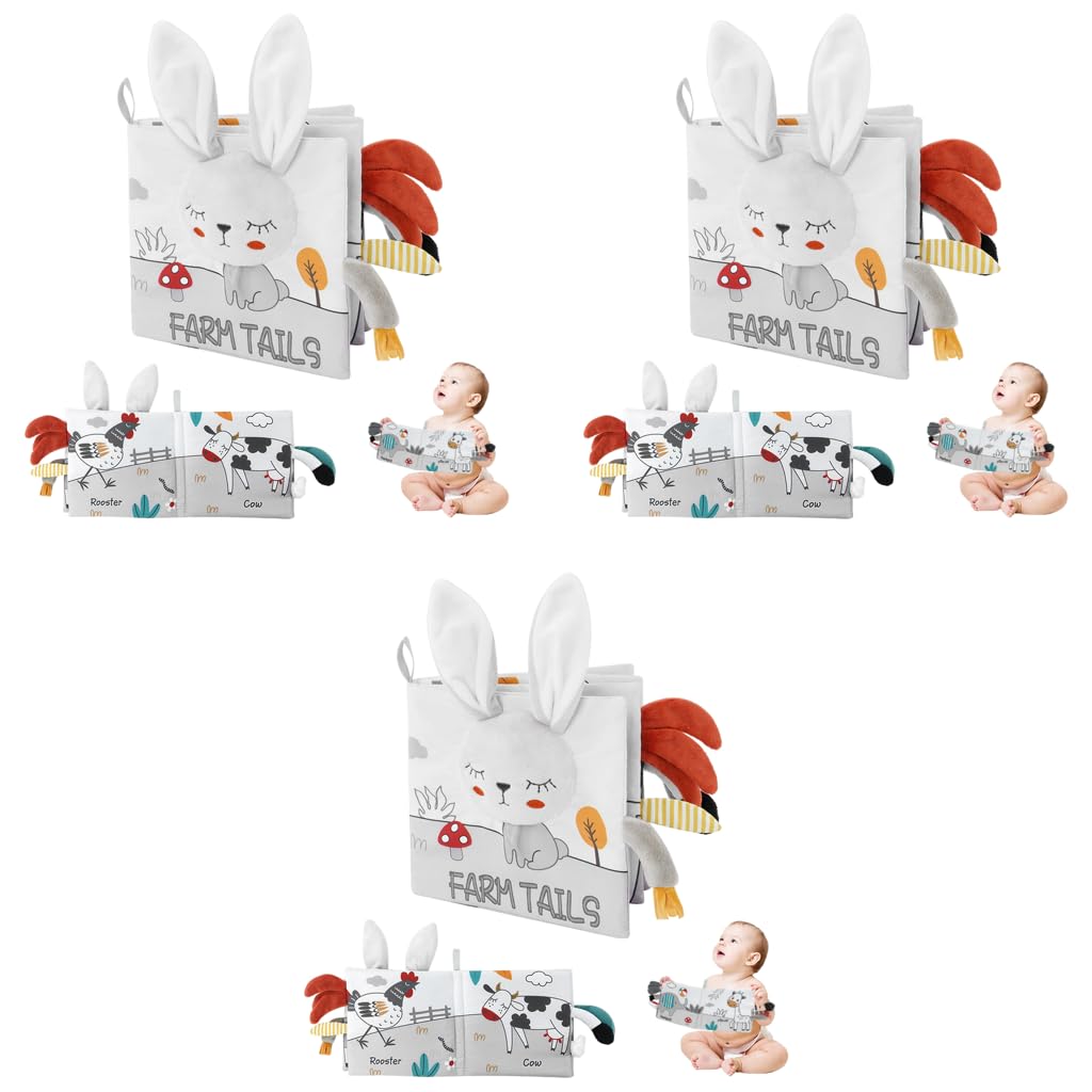 SNOWIE SOFT Rabbit Baby Books for 0–12 Months with Nontoxic Fabric | 3PCS Sensory Toy
