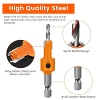 Serplex® 10Pcs Wood Countersink Drill Bit Set, 5Pcs Countersink Drill Bit with 5Pcs Extra Pilot Drill Bit, Tapered Drill Bits with 5/16" Round Shank, Counter Sinker Drill Bit Set for Woodworking