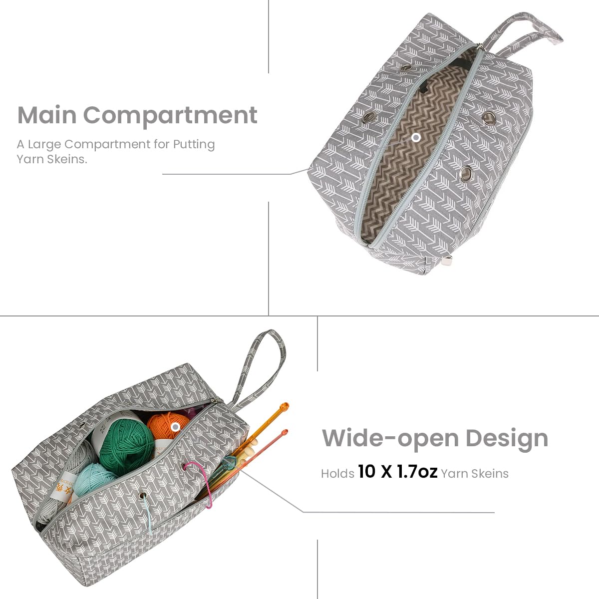 HASTHIP Crochet Bag for Yarn Storage and Knitting Accessories featuring 4 Yarn Feed Holes