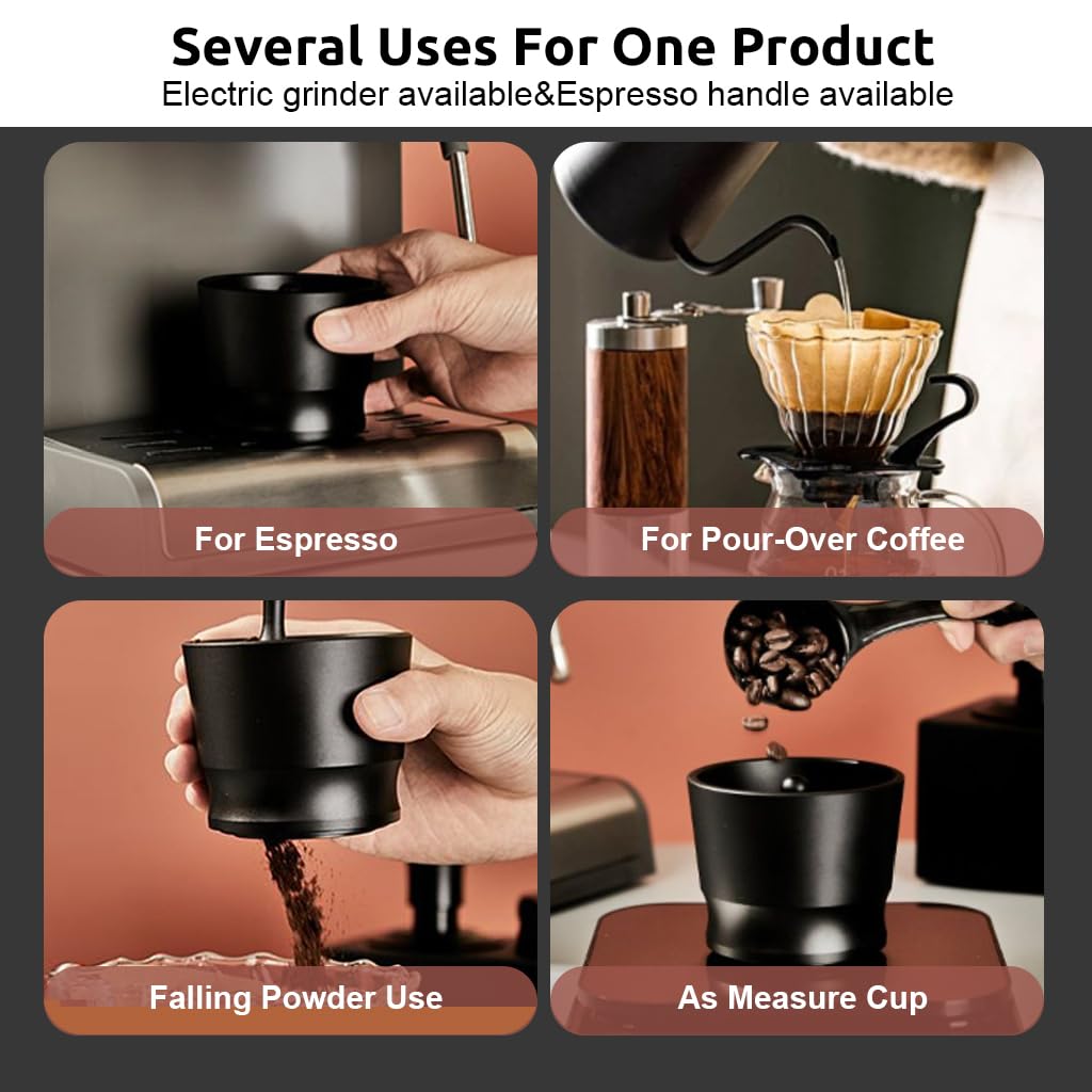 Supvox Coffee Powder Cup for Espresso Grinder 49–58mm featuring Removable Rod Spout | Food Grade Easy Clean Design