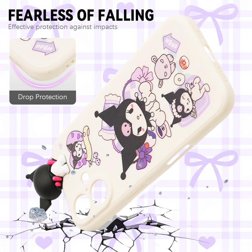 ZORBES iPhone 16 Case with 3D Kawaii Cartoon Design featuring Silicone Ring Wristlet for Girls