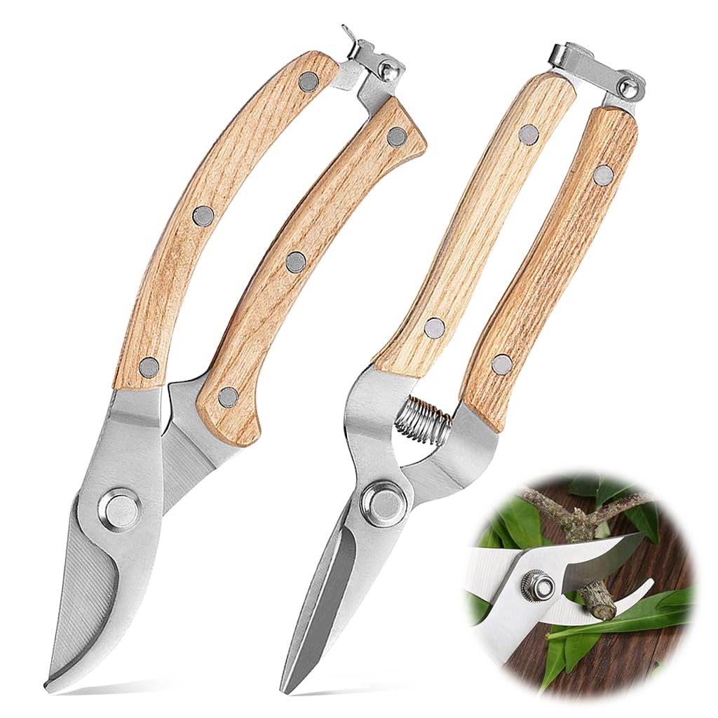 HASTHIP Gardening Scissor Set for Plant Trimming with Safe Lock Clasp & Wooden Handles
