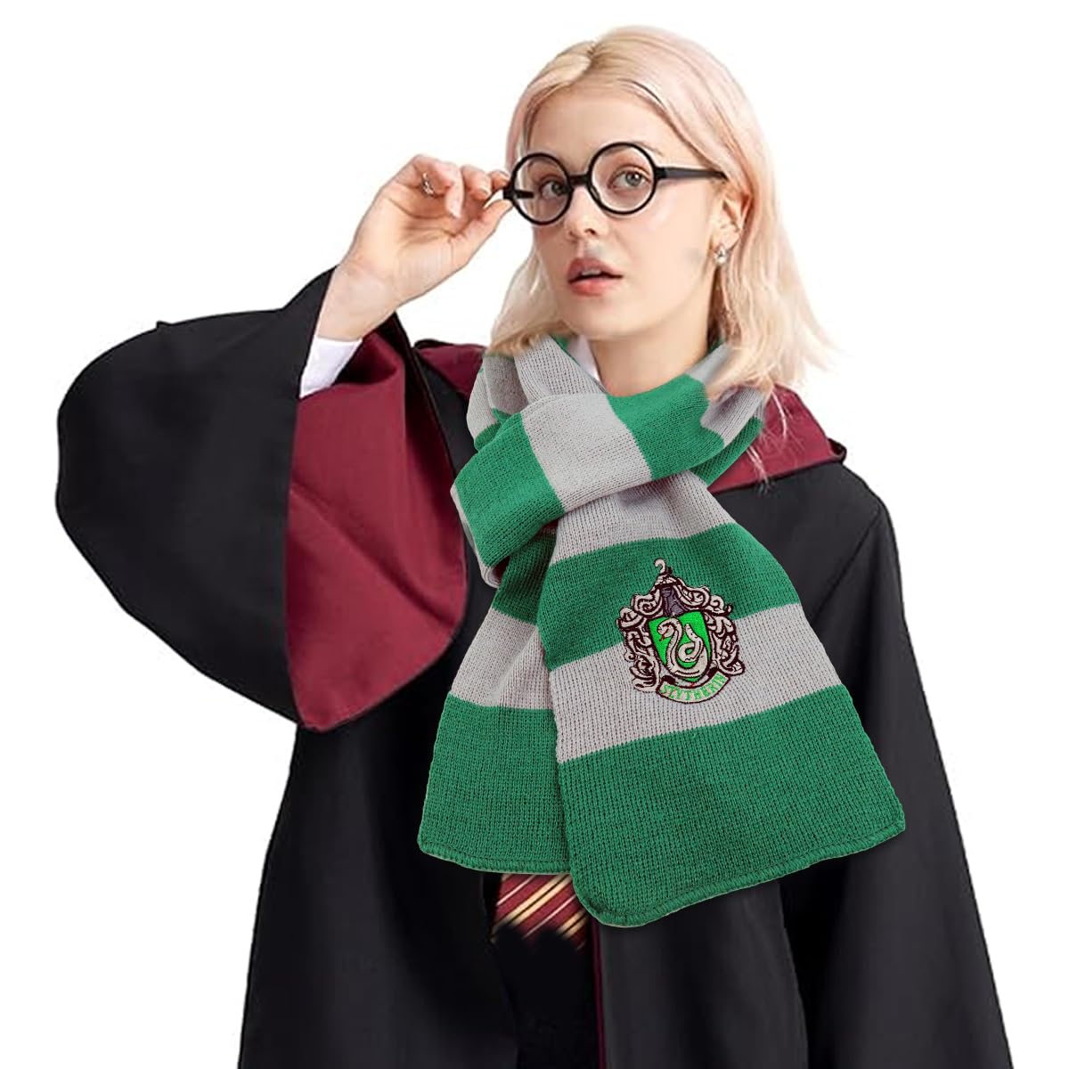 PATPAT Knit Neck Scarf for Cosplay and Winter Wear featuring 170 cm Striped Design in Green