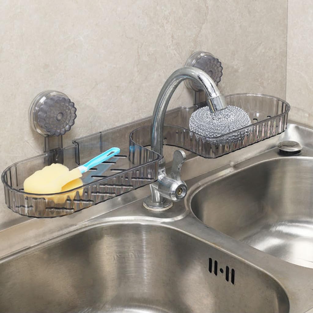 HASTHIP Wall Storage Tray for Kitchen and Bathroom featuring Dual Drain Design and Strong Suction Cups
