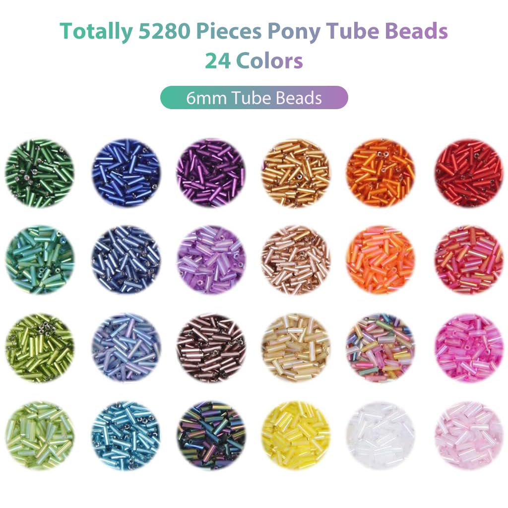 SANNIDHI 5280Pcs Tube Beads Kit 24 Colors Tube Spacer Beads 6mm Tube Beads with Letter Beads, Charms, Accessories and Tools for Bracelet Making Necklace Earrings DIY Jewelry Making
