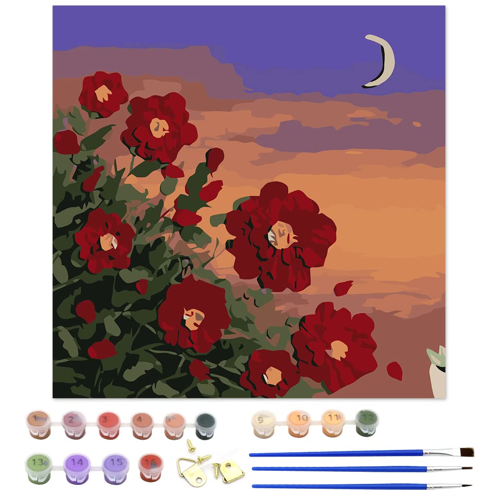 HASTHIP Paint by Numbers Kit for DIY Wall Art with Frame 30×30cm | Acrylic Flower Design
