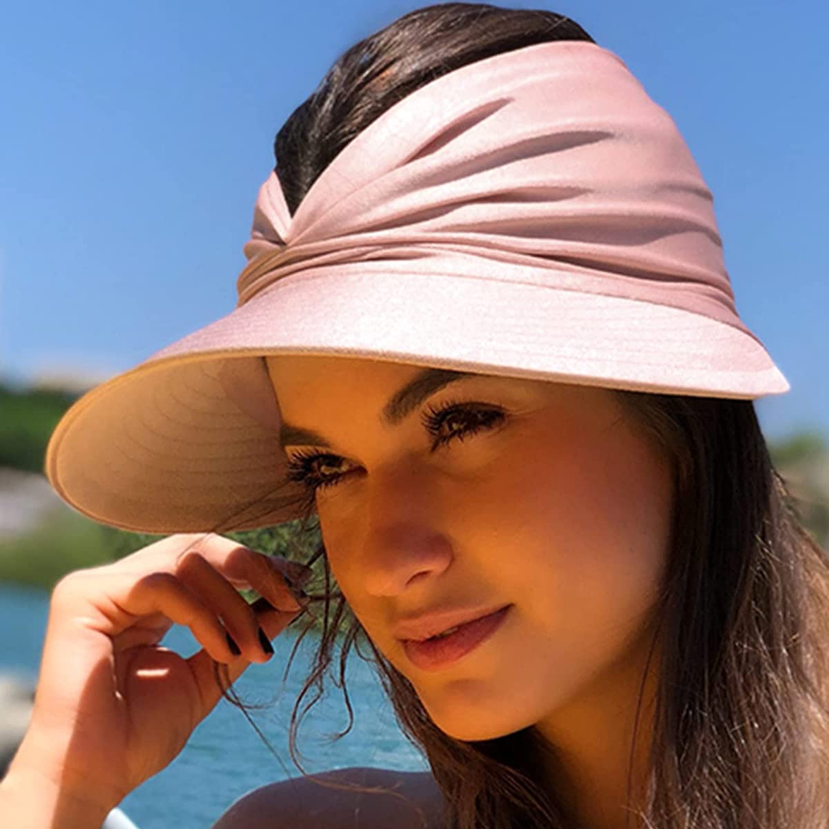 Venzina Sun Hat for Women featuring Wide Brim UV Protection Cap with Open Top Pink