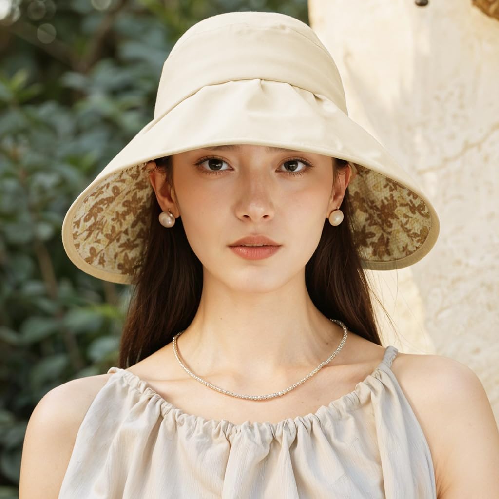 SANNIDHI Sun Hat for Women with 360° Wide Brim Protection for Beach and Outdoor Travel Beige