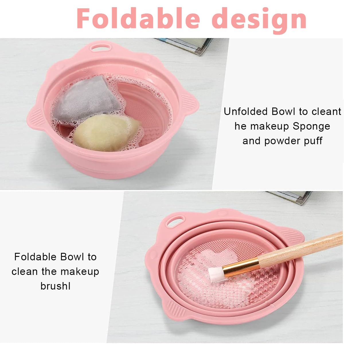 MAYCREATE® Mini Makeup Brush Cleaner Bowl Silicone Makeup Brush Cleaning Basin 5.5 Inches Collapsible Cleaner Bowl for Makeup Brushes, Beauty-Blender Sponge Removing Residual Foundation