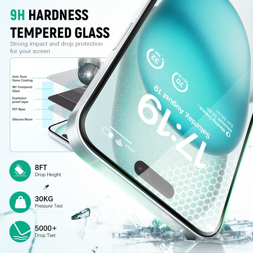 ZEITEL Screen Protector for iPhone 16 with 9H Tempered Glass and 2 Step Auto Alignment | HD Anti Glare Touch Sensitive Design