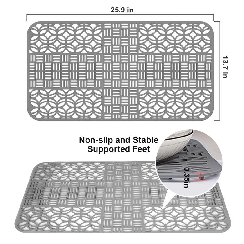 Supvox Silicone Dish Drying Mat for Kitchen Sink 25.9 x 13.7 in with Anti Slip Drainage Pattern | Heat Resistant Counter Protector